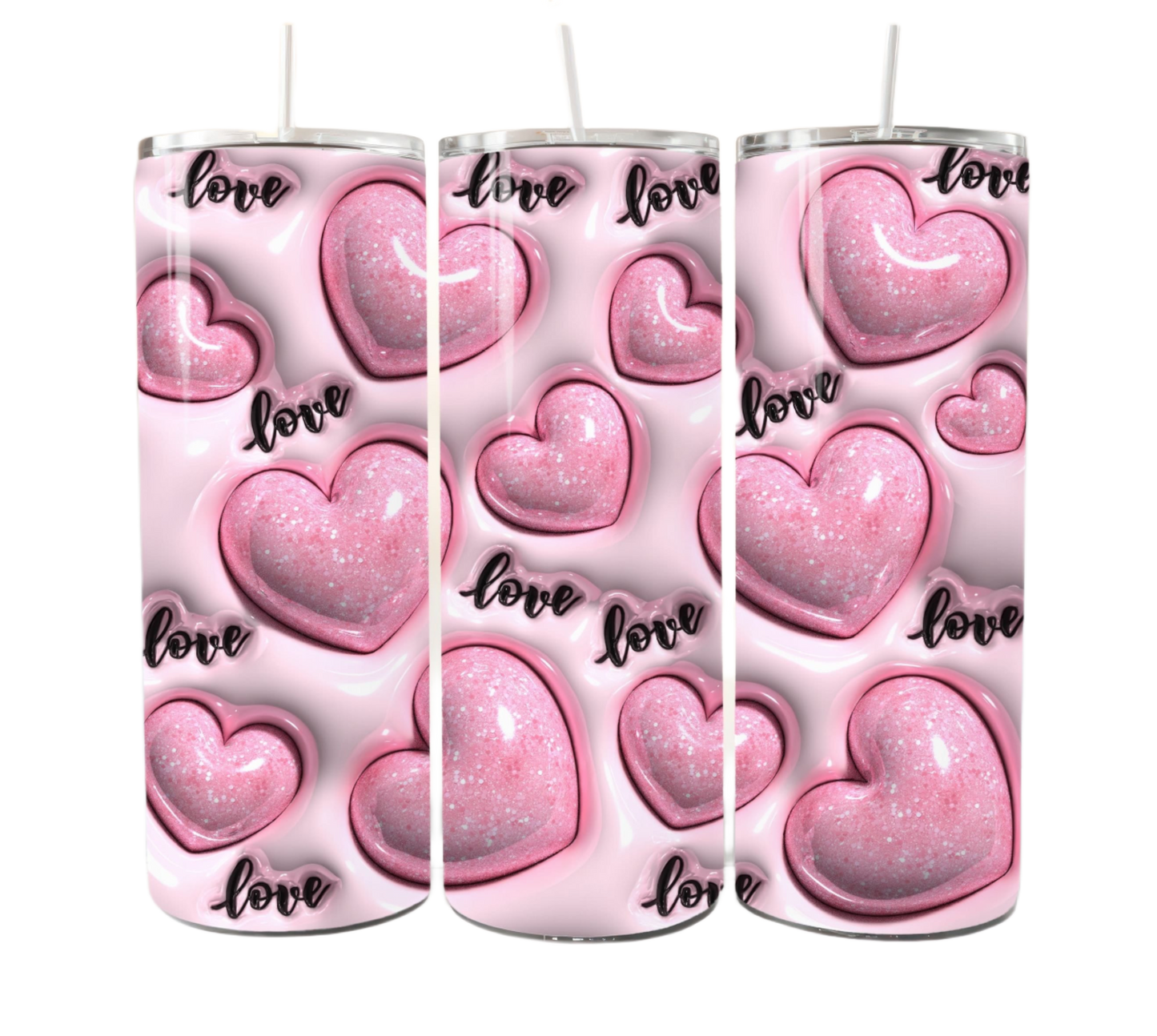 3D Pink Hearts 20 oz Tumbler