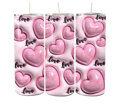 3D Pink Hearts 20 oz Tumbler