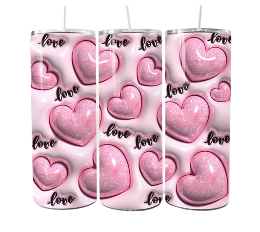 3D Pink Hearts 20 oz Tumbler